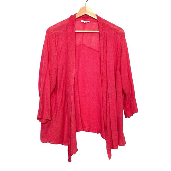 Eileen Fisher 100% Hemp Pink Open Cardigan Waterfall Sweater Plus Size 1X - Picture 1 of 12